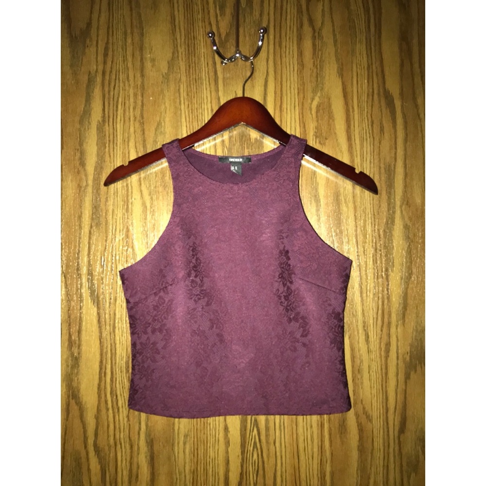 High Neck Burgundy Crop Top with Zipper Side